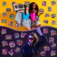 Seajan 60 Pcs Back to The 80s Party Decoration Retro 1980s Hip Hop Cutouts Ra…