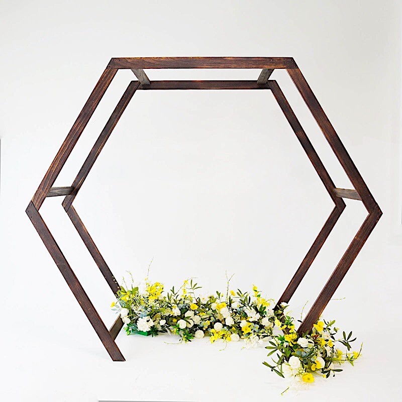 DARK BROWN 7 ft Hexagon Natural Wood Wedding ARCH BACKDROP STAND Party Supplies