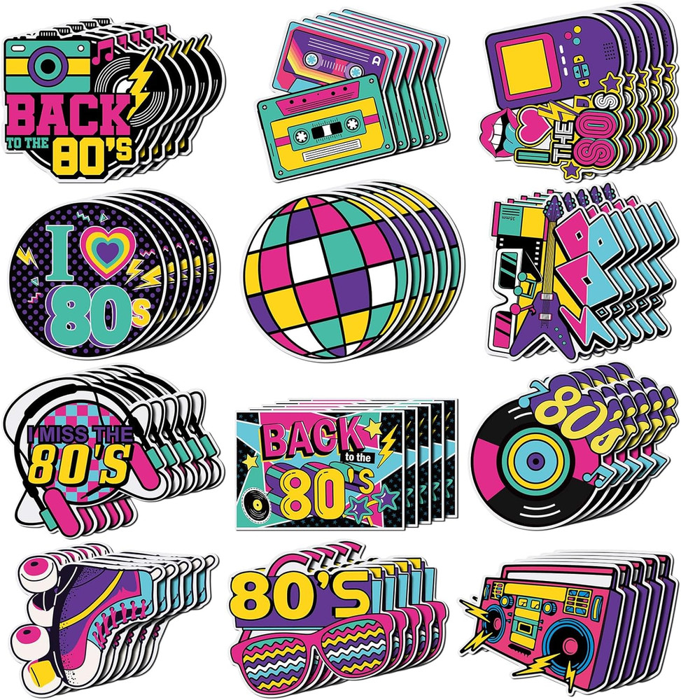 Seajan 60 Pcs Back to The 80s Party Decoration Retro 1980s Hip Hop Cutouts Ra…