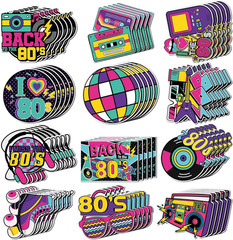Seajan 60 Pcs Back to The 80s Party Decoration Retro 1980s Hip Hop Cutouts Ra…