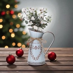 Rustic Galvanized Metal Pitcher Vase Chic Farmhouse Decor Blue Gray w/Heart