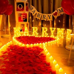 Complete Proposal Kit: LED ‘Marry Me’ Letters, Tea Lights, and Rose Petals
