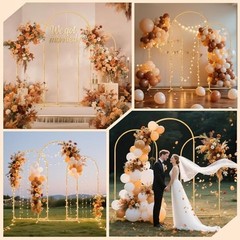 3 Pack Metal Arch Backdrop Stand 6ft 5ft 4ft Gold Wedding Balloon Frame