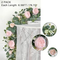 2 Pack 13FT Flower Garland, Artificial Rose Vine Fake Flower 2PCS Light Pink