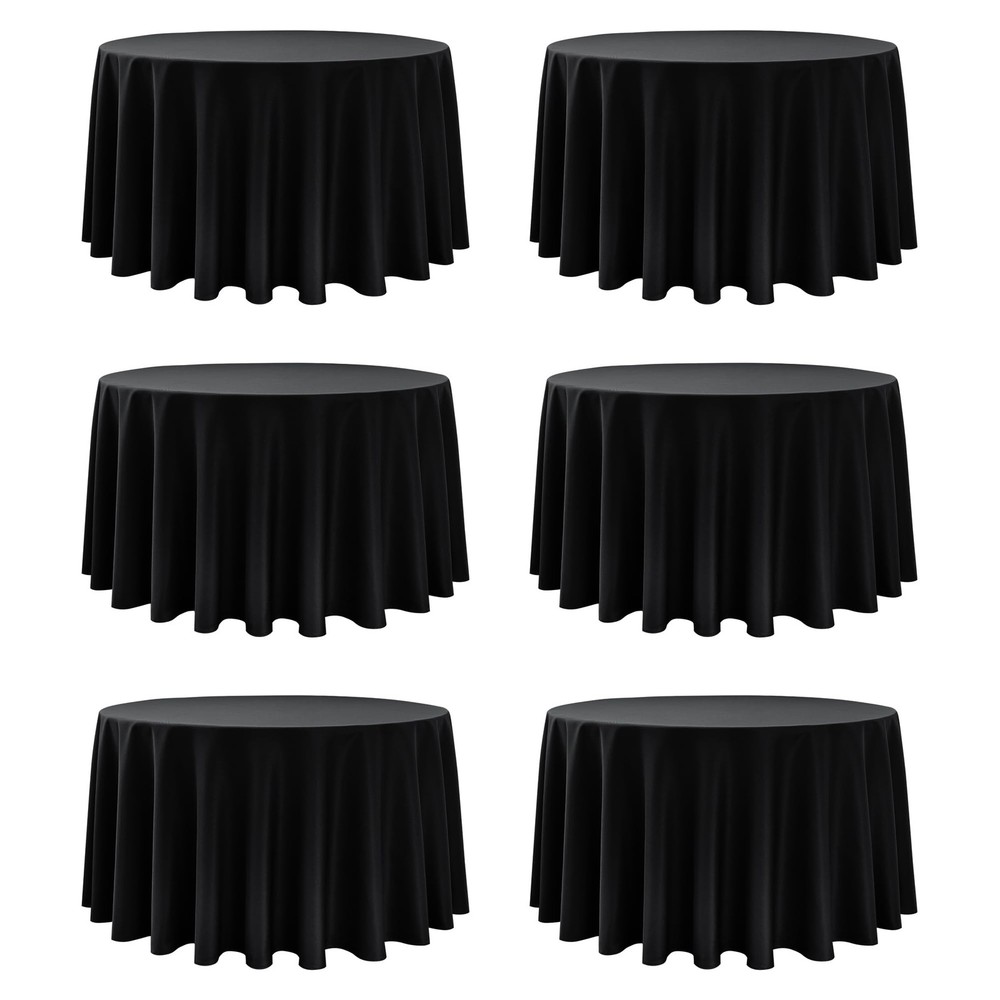 6-Pack Black Round Tablecloths 120 in for 5-6 Ft Round Tables | Stain-Resista…