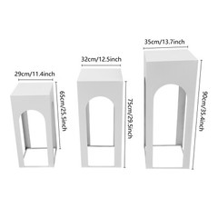 3 Piece White Iron Sheet Square Table Pillar Modern Floor Standing 65*29*29cm