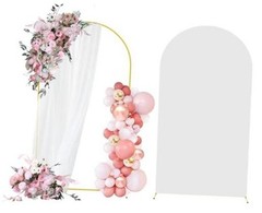 6FT Gold Metal Arch Backdrop Stand and Spandex Arch Cover Set | Easy 6 FT White