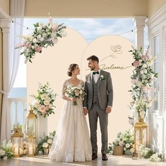 Arch Backdrop Cover Set of 2(7.2FT+6FT), Spandex Fitted Arch 7.2+6 FT Beige