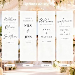 Personalized Sheer Wedding Welcome Sign with Lace Trim, Hanging Banner Romantic
