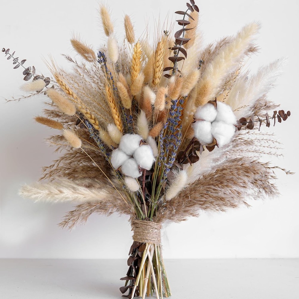 Natural Dried Flower Bouquet – Ppas Grass, Cotton Stems, Bunny Tails,