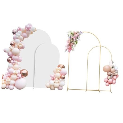 Metal Arch Backdrop Stand Set of 2 With Cover, 7.2Ft+6ft（White Cover） 7.2Ft+6ft