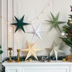 Paper Stars Christmas Party Decorations, 5PCS 6-Pointed Paper Star Hanging De…