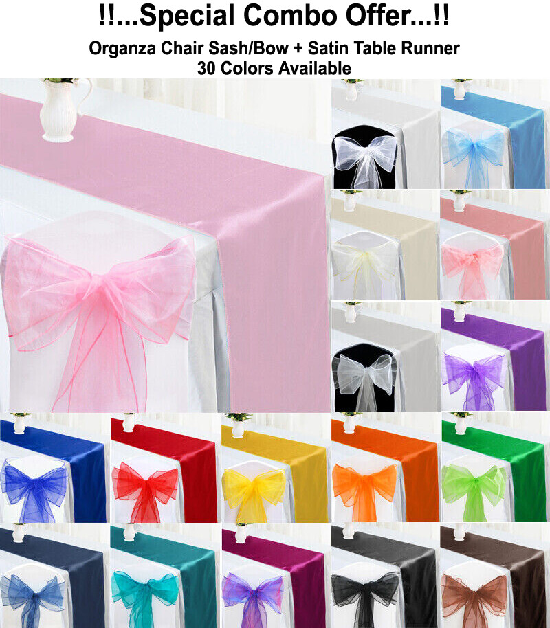 Organza Chair Sashes Bow + Satin Table Runner Wedding Party Decoration-FREE SHIP