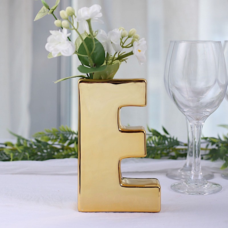 GOLD 6″ Ceramic E Symbol Flower VASE Table Centerpiece Party Events Decorations