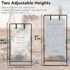 Wedding Welcome Sign Stand, Black Easel | Leather Sign Hanging Straps, Linen Sig