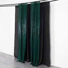 2 HUNTER GREEN 8ft x 2ft Sequined Backdrop Curtain with Rod Pockets Wedding