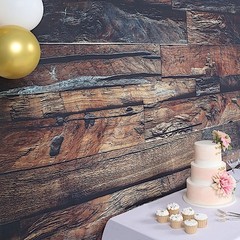 DARK BROWN 8 ft x 8 ft Printed Vinyl Photo Backdrop 3D Wood Design Banner Events