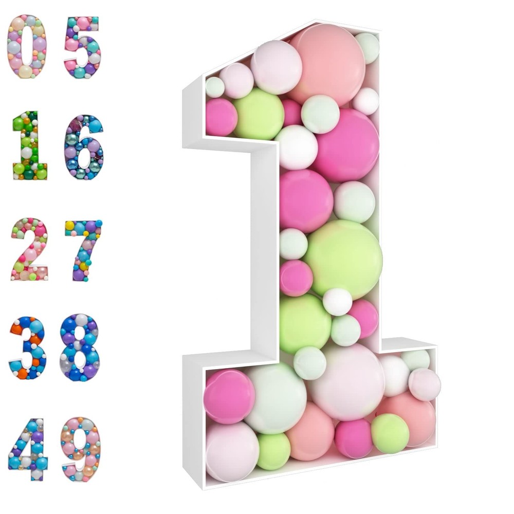 3FT Mosaic Balloon Frame Number 1 Light Up Numbers Pre-Cut Kit Thick Foam Boa…