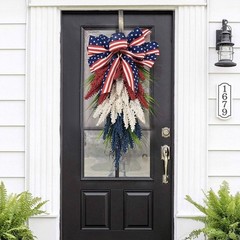 Festive Red White Blue Wreath for Independence Day Door Wall Hanging 50x30cm