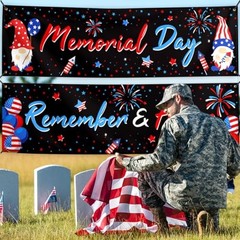 Memorial Day Banner 2pc 4th of July Backdrop Sign Red White and Blue