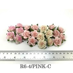 1″/2.5cm Mulberry Open Roses Paper flower Wedding Scrapbook Craft (R6-4/PINK-C)