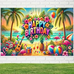 Hawaiian Birthday Banner Tropical Party Backdrop Luau Celebration Decor Happy…