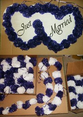 NEW “JUST MARRIED” WEDDING DECOR CAR SIGN & 145 POM POMS W/ TIES HANDMADE IN USA