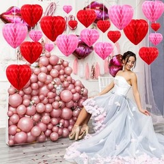 30 Pcs Heart Honeycomb Party Decorations Tissue Paper Heart Shaped Red Pink