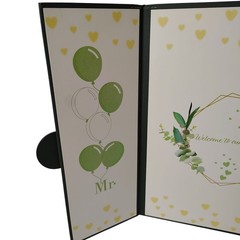 Elegant Foldable Wedding Welcome Sign With Greenery and Balloons Theme