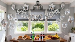 Welcome Home Letter Balloon Silver Banner with Star Confetti Balloons for Arm…