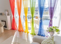 6 Piece Rainbow Sheer Window Panel Colorful Backdrop Bright Curtains Set for …