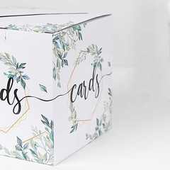8″ x 8″ White Gold Greenery Theme Money Card Box Geometric Foil Print Events