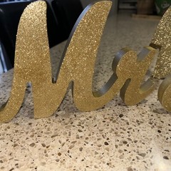 3 Pc Mr & Mrs Tabletop Wedding Decoration Wood Freestanding Letters Gold Glitter
