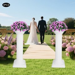 Roman Column 4 Piece Set White, Wedding Decorative Pillars Adjustable Height