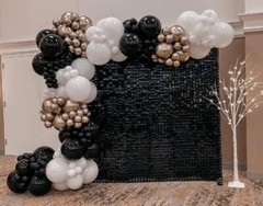 Black Shimmer Sequin Wall Backdrop for Party – 24 pcs (12″x12″)