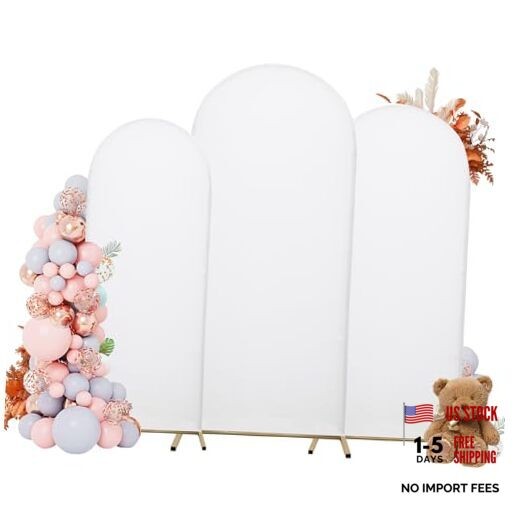 Set of 3 Arch Covers, Arch Backdrop Stand Fitted 7.2FT + 6.6FT + 6FT White