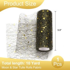 Moon & Star Tulle Rolls Fabric, 6″ x 10 Yard Nylon Tulle Ribbon, Black