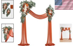 DIY Burnt Orange Wedding Arch Flowers Set: 3 Vivid Swags & 26Ft Draping Elegance