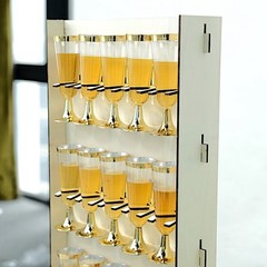 3-Tier GOLD Rectangular Wooden Champagne GLASS HOLDER Stand Party Decorations