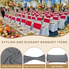 50 Pcs Spandex Chair Sashes Bows with Slider Buckle, Dark Gray