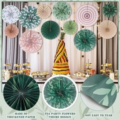 Thenshop 12 Pcs Green Hanging Paper Fans Decoration Wedding Boho Leaf Style