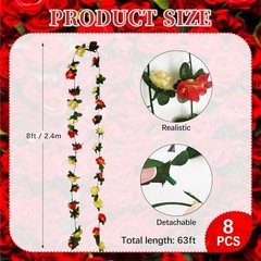 8Pcs 63Ft Pink&Yellow Rose Garland, Fake Rose Hanging 8 PCS Pink&yellow