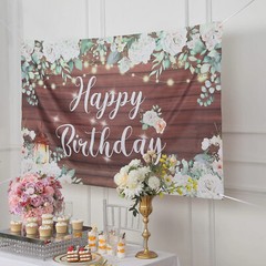 Brown White 6×3 feet Happy Birthday Wood Floral Printed Party BACKDROP Party