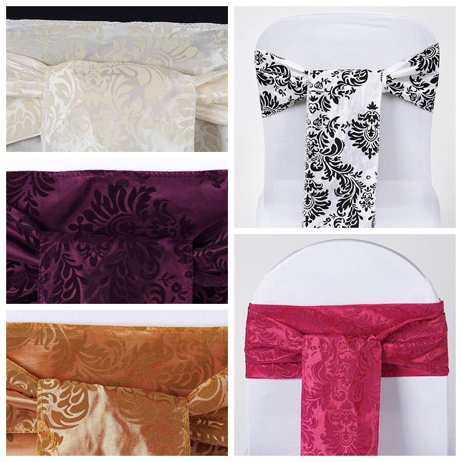 10 pcs Damask Flocking CHAIR SASHES Bow Ties Wedding Party Decorations Supplies