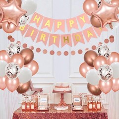 Rose Gold Birthday Party Decorations Set – Happy Birthday Banner, Circle Dots…