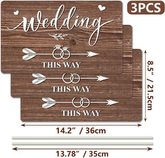 3 Pcs Double Sided Wedding This Way Sign with Stakes 14.2 X 8.5inch | Corrugated