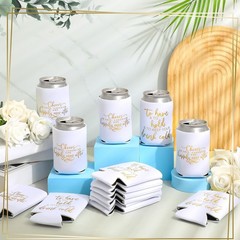 Qinyoung 50 Pieces White Wedding Can Cooler Sleeves Bulk Engagement Party Fav…