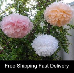18x Tissue paper pom poms pink peach white wedding 21 birthday anniversary decor