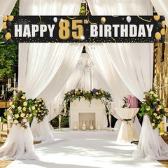 Happy 85th Birthday Yard Banner, Golden 85th Birthday Party Hanging Decoratio…