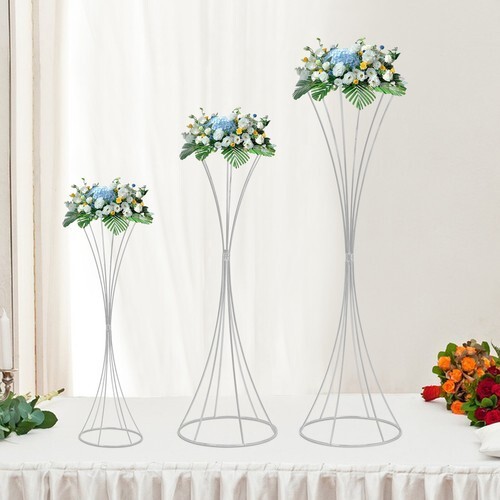3pcs Set of Modern Silver Metal Flower Stands in Varying Sizes for Wedding Decor